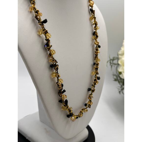 Ronit Nafshi Artisan Handmade Necklace Brown Yellow Dark Blue Iridescent Stones - Picture 3 of 11